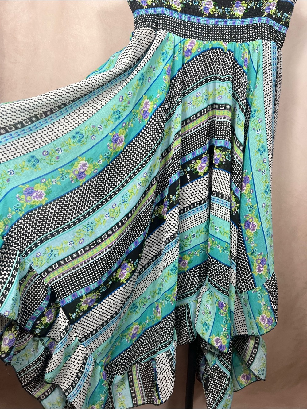 Lapis Boho Patchwork Floral Handkerchief Hem Maxi Skirt Size L